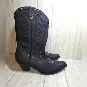 Oak Tree Farms Womens Black Tooled Leather Boots Western Size Silver Studs 9